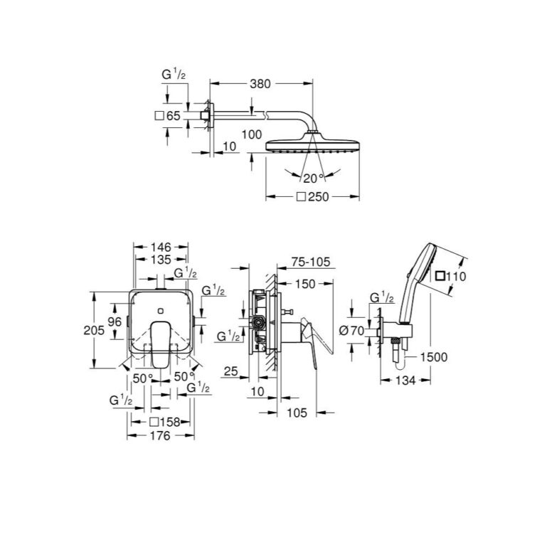 DUŠIKOMPLEKT GROHE CUBEO KROOM, SEINASISENE - Image 3