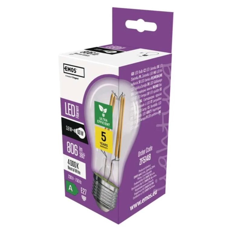 LED PIRN EMOS 3,8W(60W) NW E27 A60 806LM FILAMENT - Image 3