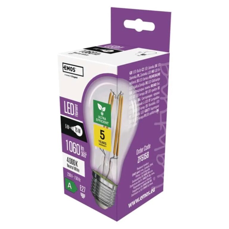 LED PIRN EMOS 5W(75W) NW E27 A60 1060LM FILAMENT - Image 4