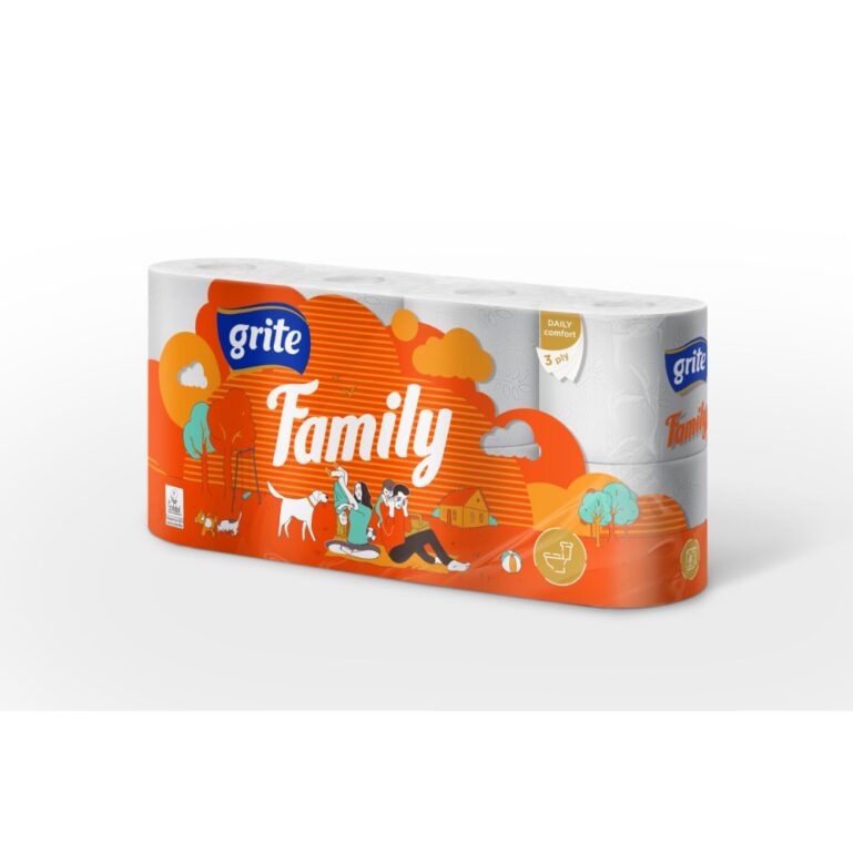 TUALETTPABER GRITE FAMILY 3-KIHILINE 8 RULLI