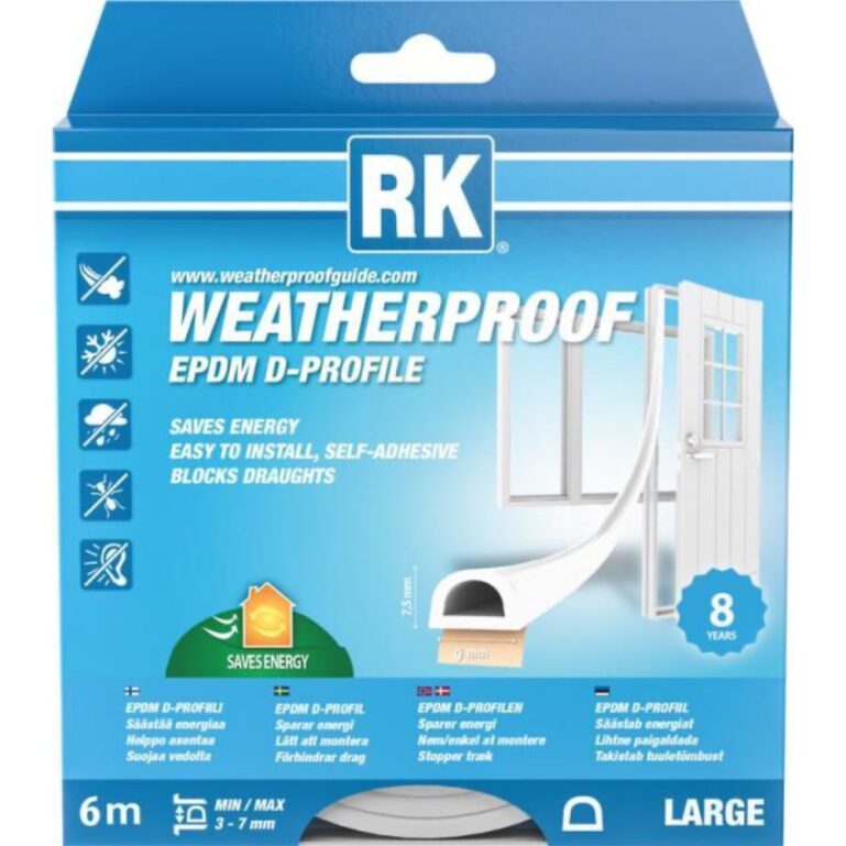 AKNA- JA UKSETIHEND RK EPDM D-PROFIIL 9*7,5MM VALGE 6M