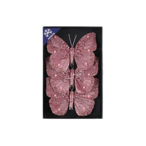 DEKORATSIOON WINTERIA LIBLIKAS KLAMBRIGA 3TK ROOSA