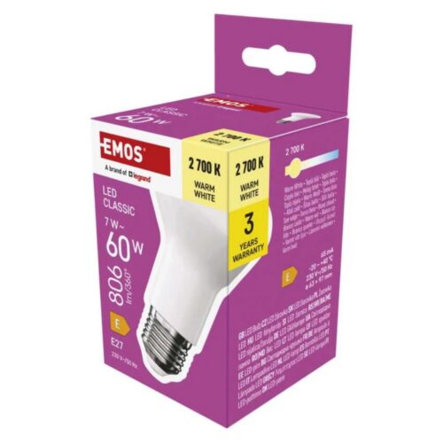 LED PIRN CLASSIC 7W(60W) 806LM E27 R63 EMOS