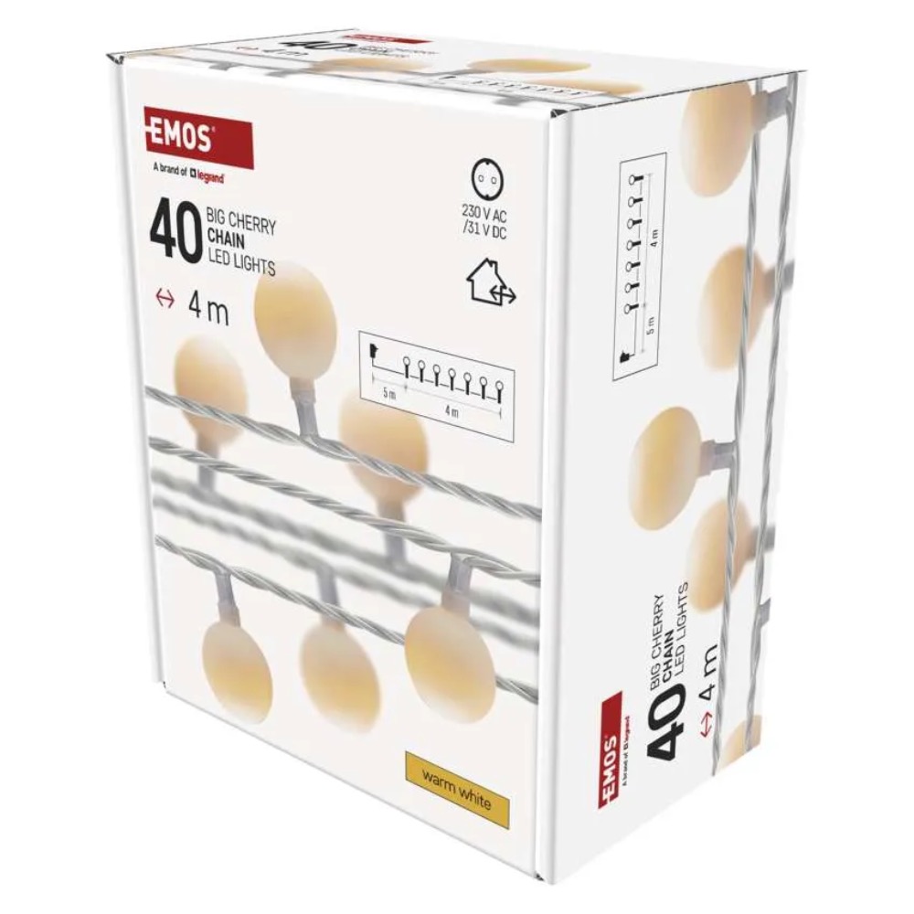 VALGUSKETT BIG CHERRY 4M 40LED SOE VALGE IP44 EMOS